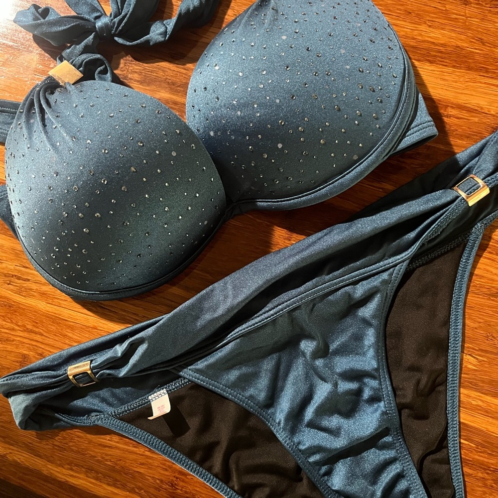 Victoria’s Secret Teal Bikini Set with Rhinestone Accents
